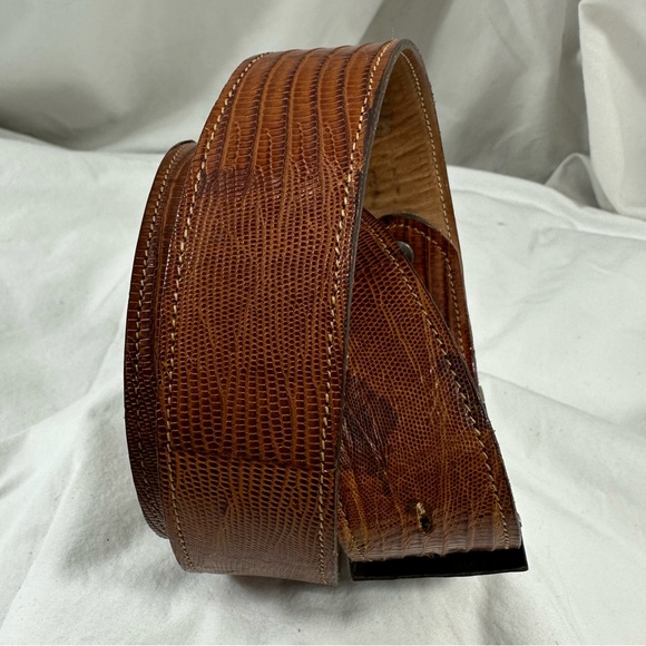 Vintage sterling 925 abalone belt buckle marlin Tony Lama lizard Mexico size 38 - Picture 12 of 15